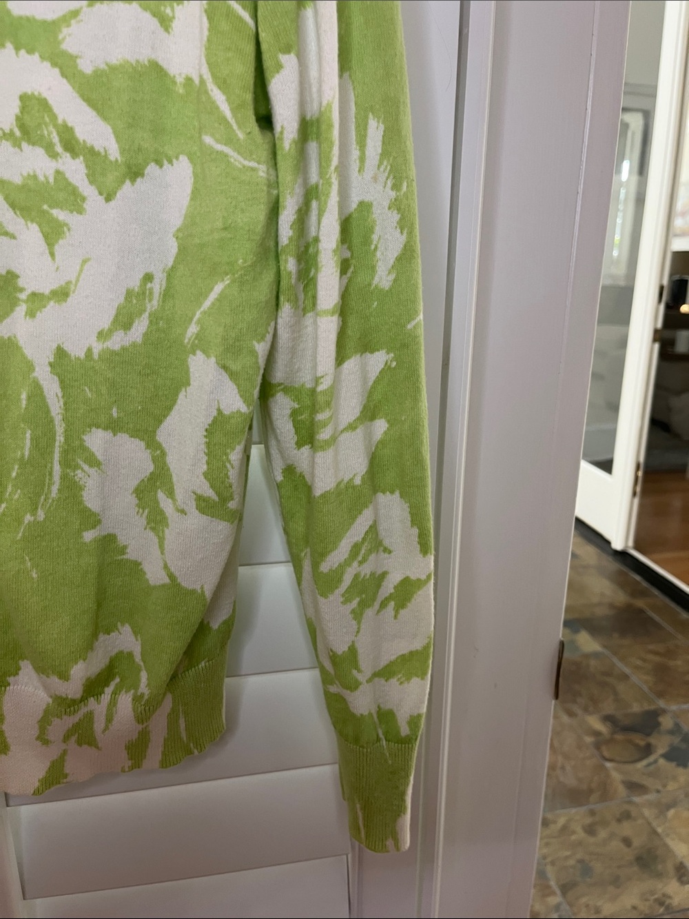 St. John's Bay Lime Green and White Floral V-Neck Cardigan PL Cotton - Picture 5 of 6